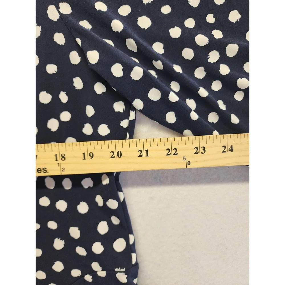 Susan‎ Graver Navy Blue Polka Dot Fit and Flare Dress XL Liquid Knit 3/4 Sleeve
